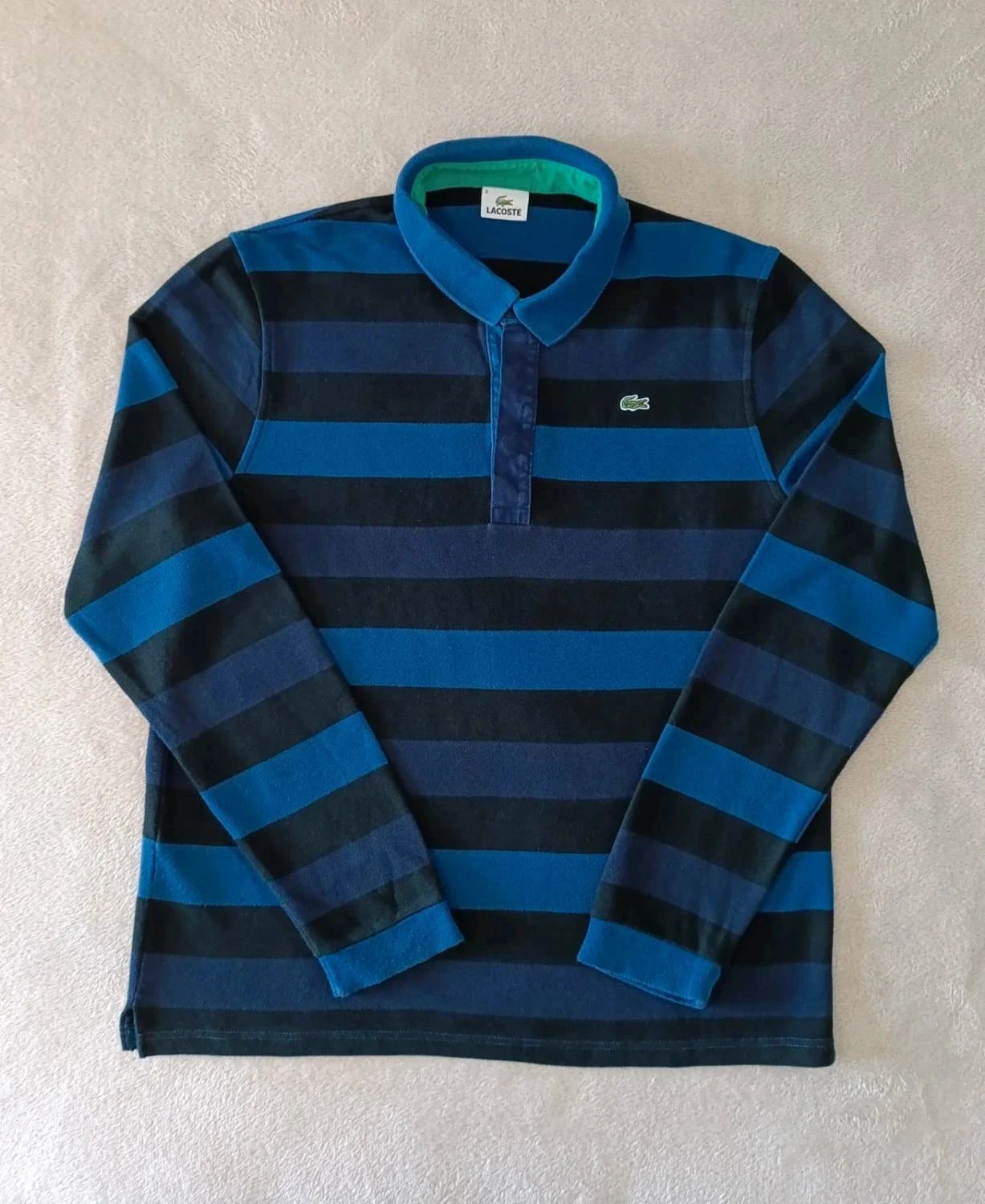 Polo Lacoste azul Listrado Riscas pretas Mangas compridas Tamanho 8 – photo 4